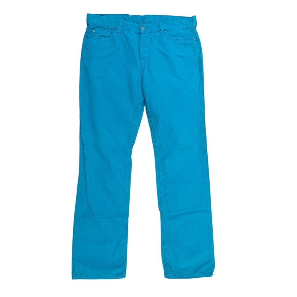 7 For All Mankind Mens Standard Straight Leg Cotton Linen Pants Teal Blue 36